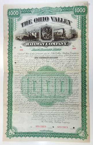 Ohio Valley Railway Co., 1886 Specimen Bond.