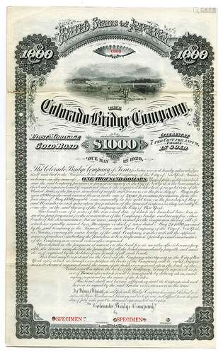 Colorado Bridge Co., 1880 Specimen Bond