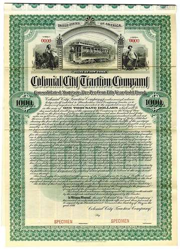 Colonial City Traction Co., 1899 Specimen Bond