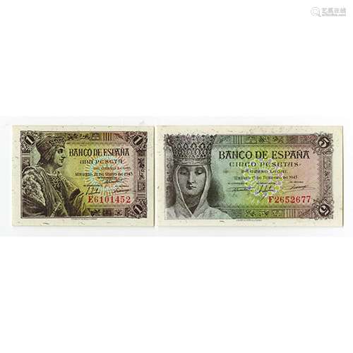 Banco de Espana. 1943. Pair of Issued Notes.