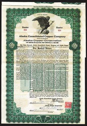 Alaska Consolidated Copper Co., 1917 Issued Bond.