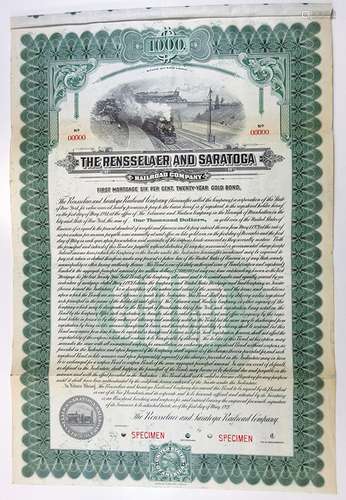 Rensselaer and Saratoga Railroad Co., 1921 Specimen Bond