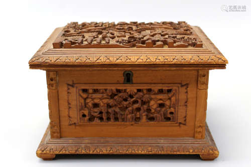 Chinese carved wood jewelry box.