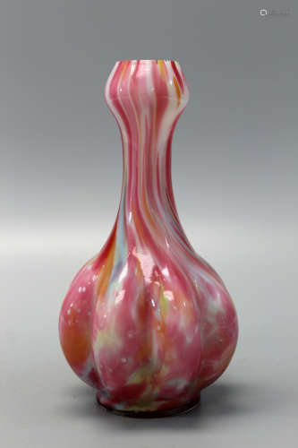 Chinese garlic mouth multi-color glass vase.
