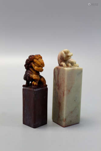 Two Chinese carved soapstone seals.