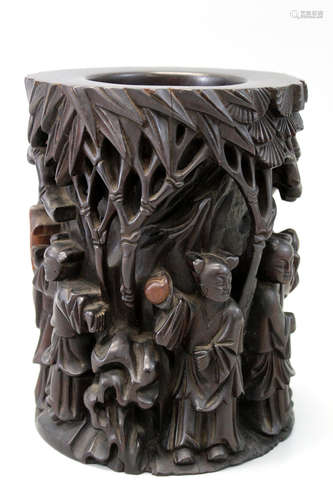 Chinese carved wood brush pot.