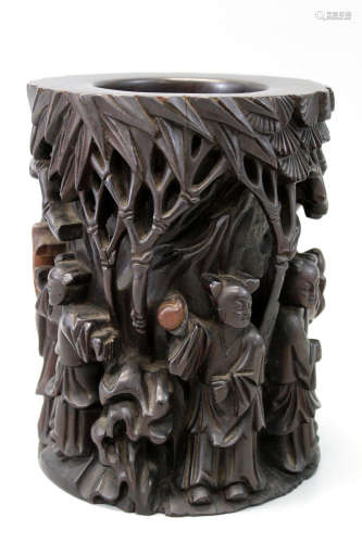 Chinese carved wood brush pot.
