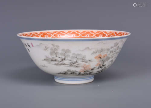 Chinese grisaille porcelain bowl, Yongzheng mark.
