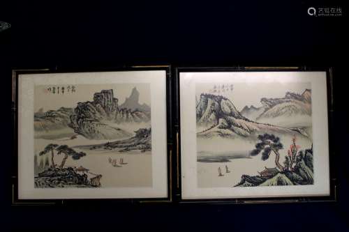 Two Chinese water color and ink paintings on silk.