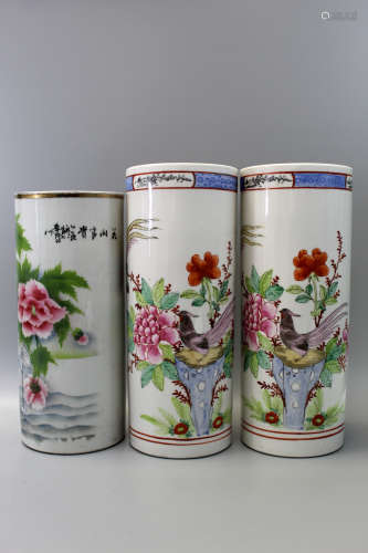 Three Chinese porcelain hat vases.