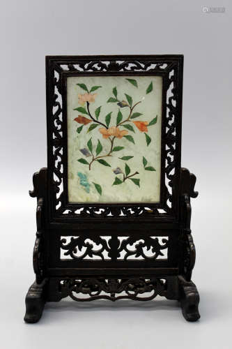 Chinese carved soapstone table screen.