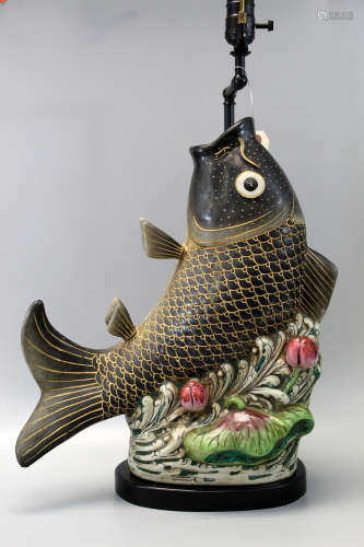 A Chinese porcelain fish lamp
