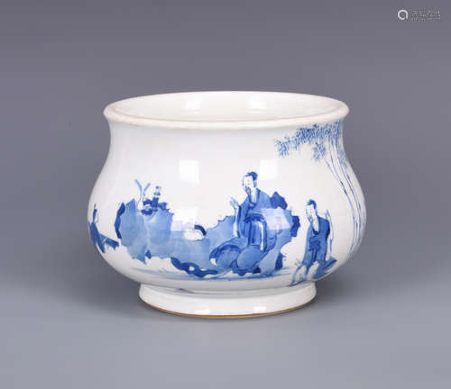 Chinese blue and white porcelain incense burner, Kangxi mark.