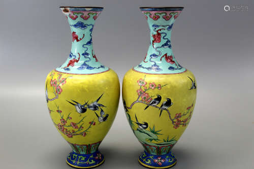 Pair of Chinese enameled vases