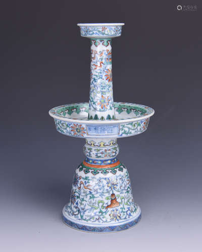 Chinese Doucai porcelain candle holder, Qianlong mark.