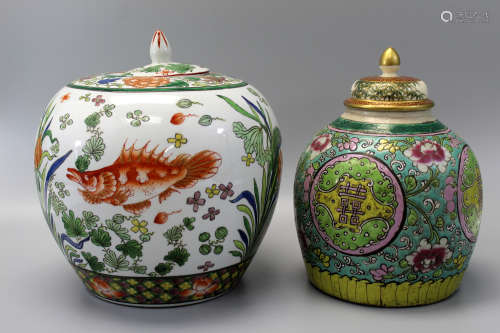 Two Chinese famille rose porcelain jars.