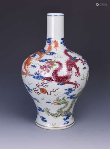 Chinese blue and white and famille rose porcelain vase, Yongzheng mark.