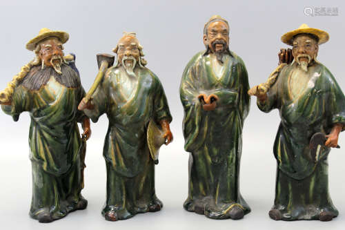 Set of four (4) Chinese glazed figures of wise men.