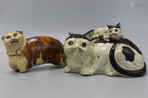 Two Antique Chinese porcelain cats.