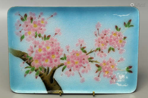 Japanese enamel cherry blossom dish