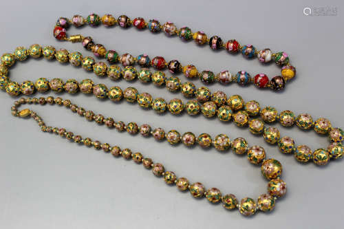 Three Chinese golden cloisonne beads necklaces