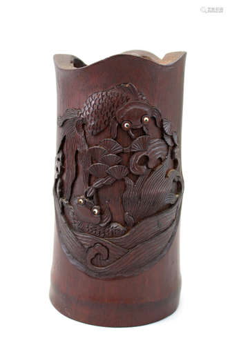 Chinese carved bamboo brush pot