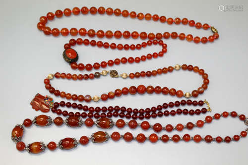 Five carnelian beads necklaces