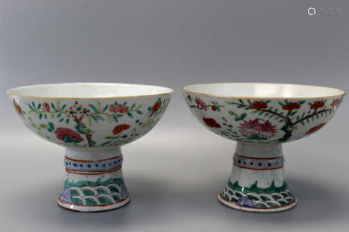 A pair of Chinese famille rose porcelain stem cups.