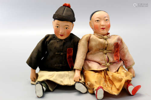 Chinese antique wood wedding dolls
