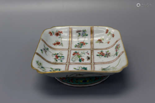 Antique Chinese famille rose porcelain squre bowl.