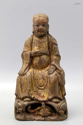 Chinese antique carved wood Zhenwu, Ming period.