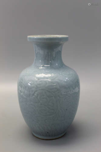 Chinese carved celadon porcelain vase.