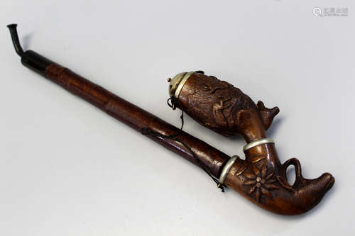 Carved wood smoking pipe