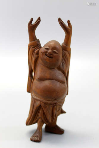 Chinese carved wood laughing Buddha