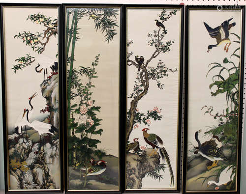 A set of four Chinese silk panels.