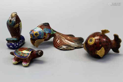 A group of Chinese cloisonne fishes.