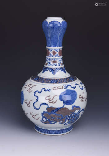 Chinese blue and white and underglaze red porcelain vase, Qianlong mark.