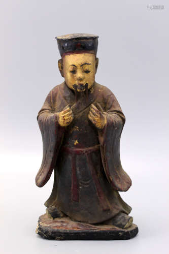 Chinese antique carved wood court figure. song dynasty.