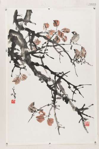 孙其峰 b.1920 红叶小鸟 纸本 软片