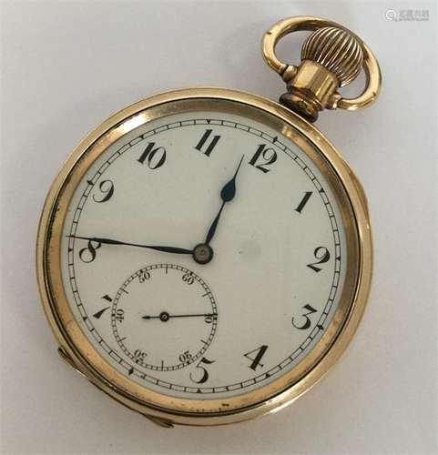 A gent's gilt open-faced pocket watch with white e