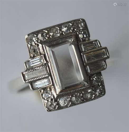 A large 18 carat white gold Art Deco plaque ring w