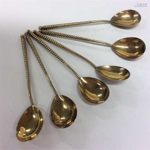 A set of six good silver gilt Russian ice-cream sp