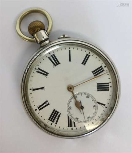 A gent's silver open-faced pocket watch with white