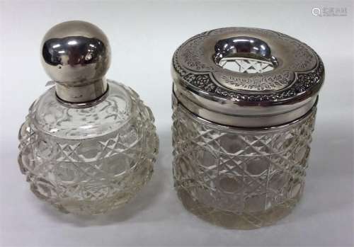 A small silver hobnail cut dressing table jar toge