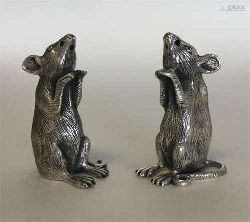 A pair of silver novelty salts in the form of mice