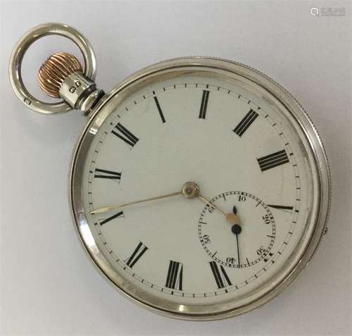 A gent's silver open-faced pocket watch with white