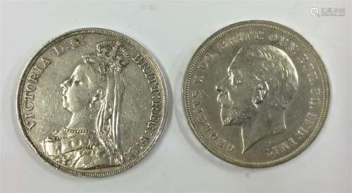 Two silver Crowns dated 1890 and 1935. Est. £20 -