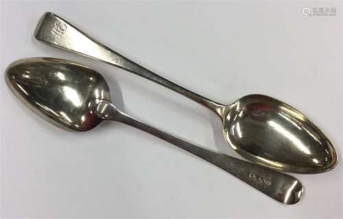 Two Georgian OE silver tablespoons. Various dates