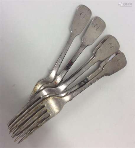 A set of six fiddle pattern silver dessert forks w