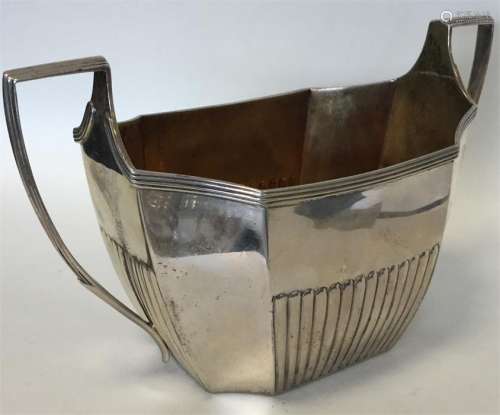 A Georgian silver half fluted sugar bowl with cut